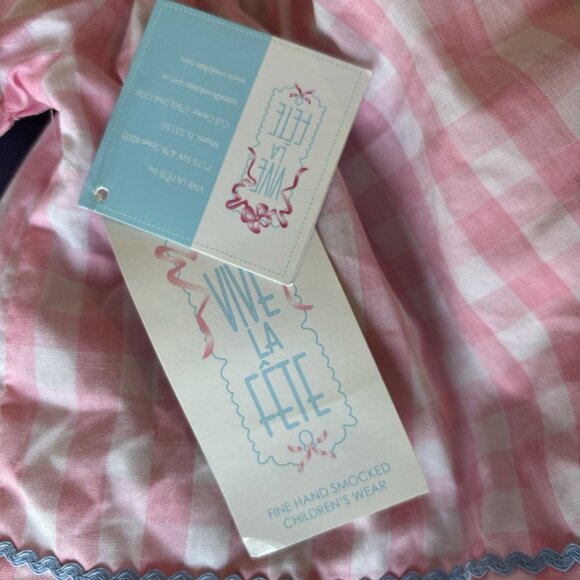 Vive La Fete Smocked Princess Dress Carriage Pink Gingham Baby Size 6 Months NWT - Picture 9 of 14